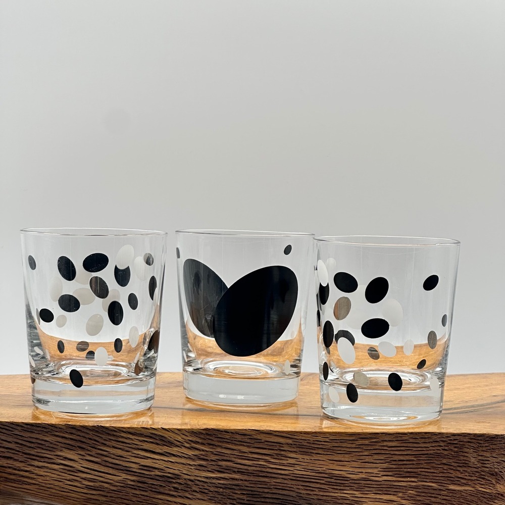 Ikea Polka‎ Dot Glasses Made in Poland Set of 3 Tumblers Old Fashioned Bar Glass